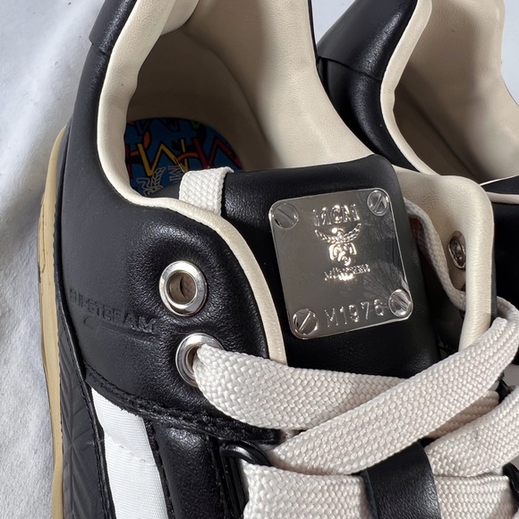 PUMA X MCM Slipstreram Low Court Black & White Leather Sneakers Made in Italy - Picture 11 of 17